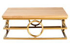 Natural Oak Wood Rectangular Coffee Table with Gold Finish | Jarloi