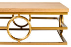 Natural Oak Wood Rectangular Coffee Table with Gold Finish | Jarloi