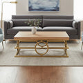 Natural Oak Wood Rectangular Coffee Table with Gold Finish | Jarloi