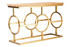 Natural Oak Wood Rectangular Console Table with Gold Finish | Jarloi
