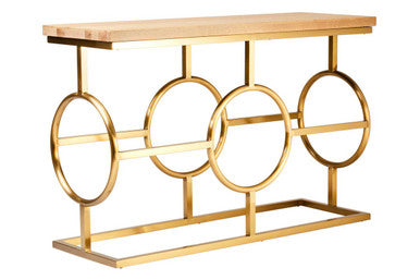 Natural Oak Wood Rectangular Console Table with Gold Finish | Jarloi