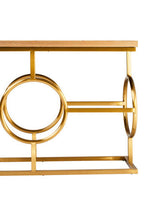 Natural Oak Wood Rectangular Console Table with Gold Finish | Jarloi