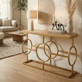 Natural Oak Wood Rectangular Console Table with Gold Finish | Jarloi