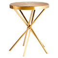 Natural Fir Wood Round Side Table with Gold Finish Frame | Jana