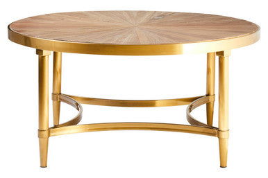 Gold Aged Fir Wood Rustic Top Coffee Table with Stainless Steel Curved Base | Jana