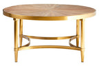 Gold Aged Fir Wood Rustic Top Coffee Table with Stainless Steel Curved Base | Jana