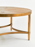 Gold Aged Fir Wood Rustic Top Coffee Table with Stainless Steel Curved Base | Jana