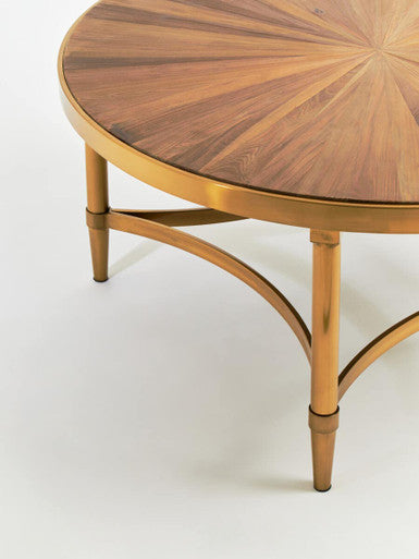 Gold Aged Fir Wood Rustic Top Coffee Table with Stainless Steel Curved Base | Jana