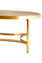 Gold Aged Fir Wood Rustic Top Coffee Table with Stainless Steel Curved Base | Jana