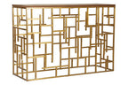 Gold Rectangular Aged Fir Wood Rustic Top Console Table with Stainless Steel Frame, Jana