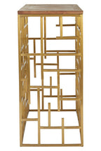 Gold Rectangular Aged Fir Wood Rustic Top Console Table with Stainless Steel Frame, Jana