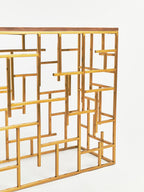 Gold Rectangular Aged Fir Wood Rustic Top Console Table with Stainless Steel Frame, Jana