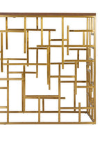 Gold Rectangular Aged Fir Wood Rustic Top Console Table with Stainless Steel Frame, Jana