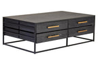 Black Finish 4-Drawer Coffee Table with Metallic Handles and Iron Frame | Judd