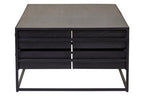 Black Finish 4-Drawer Coffee Table with Metallic Handles and Iron Frame | Judd
