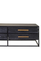 Black Finish 4-Drawer Coffee Table with Metallic Handles and Iron Frame | Judd