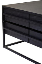 Black Finish 4-Drawer Coffee Table with Metallic Handles and Iron Frame | Judd
