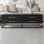 Black Finish 4-Drawer Coffee Table with Metallic Handles and Iron Frame | Judd