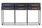 Black Finish 6-Drawer Coffee Table with Metallic Handles and Iron Frame | Judd