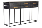 Black Finish 6-Drawer Coffee Table with Metallic Handles and Iron Frame | Judd