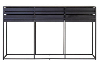 Black Finish 6-Drawer Coffee Table with Metallic Handles and Iron Frame | Judd