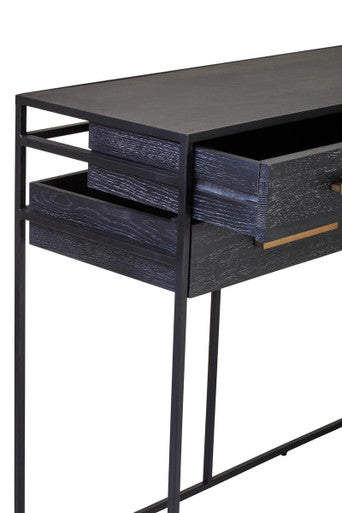 Black Finish 6-Drawer Coffee Table with Metallic Handles and Iron Frame | Judd