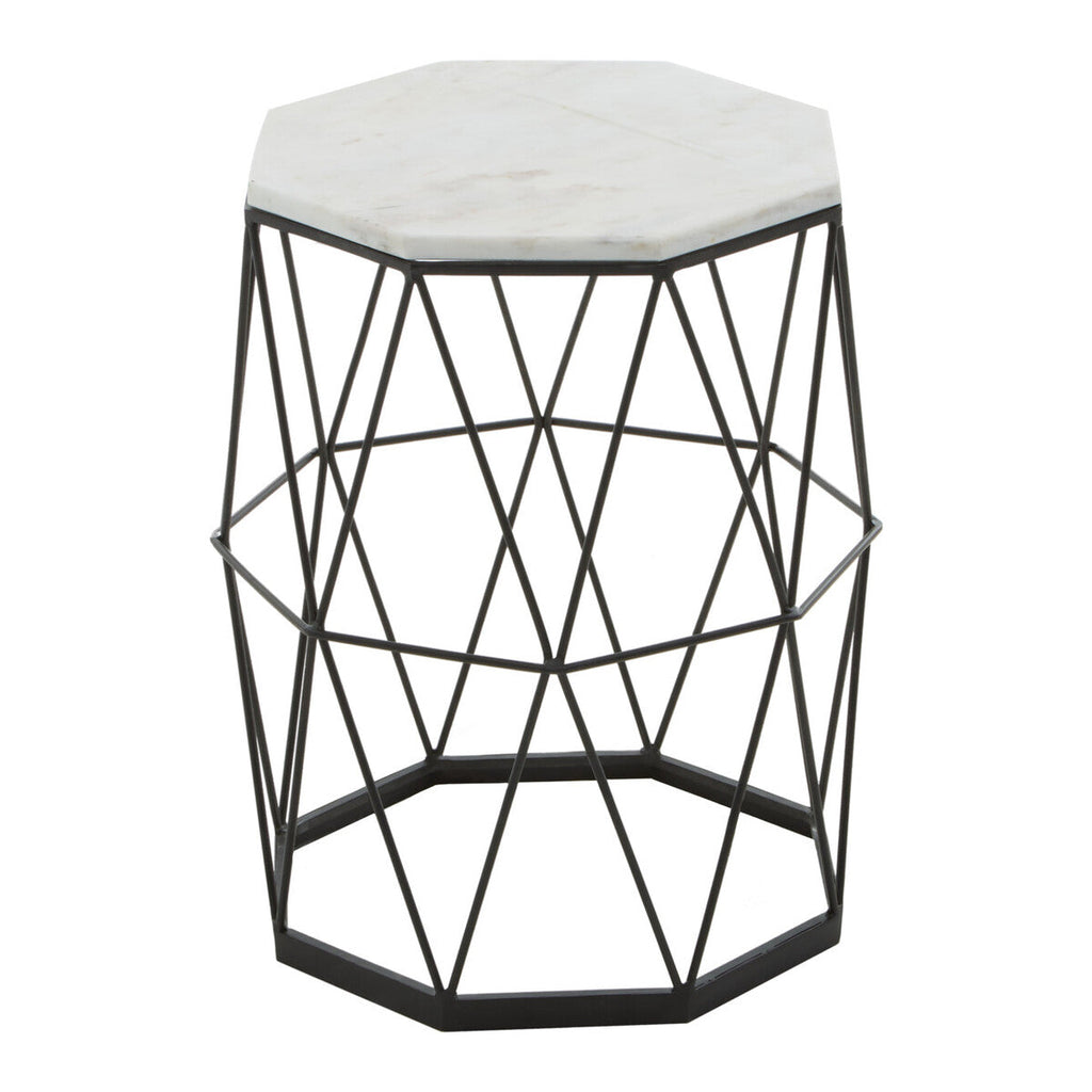 Black Angular Iron Frame Side Table with White Marble Top | Shalimar
