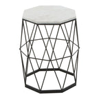Black Angular Iron Frame Side Table with White Marble Top | Shalimar