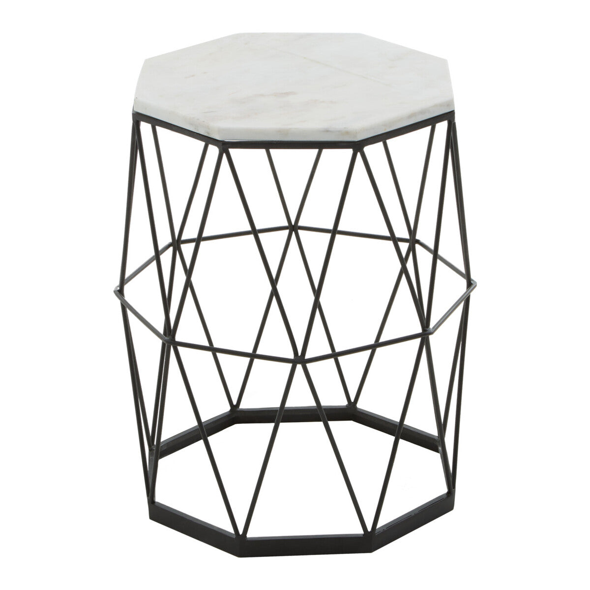 Black Angular Iron Frame Side Table with White Marble Top | Shalimar