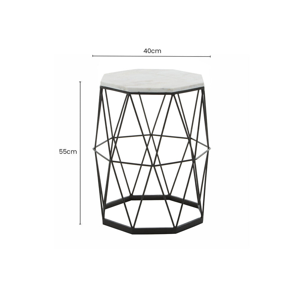 Black Angular Iron Frame Side Table with White Marble Top | Shalimar