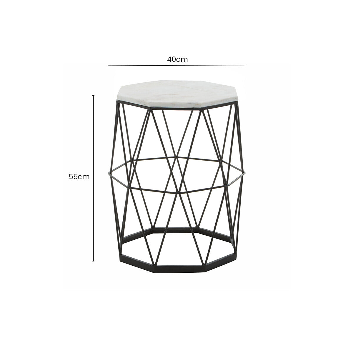 Black Angular Iron Frame Side Table with White Marble Top | Shalimar