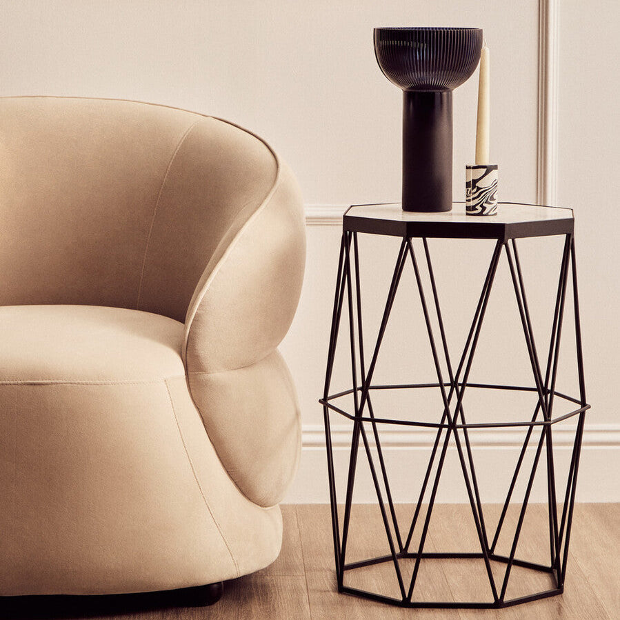 Black Angular Iron Frame Side Table with White Marble Top | Shalimar