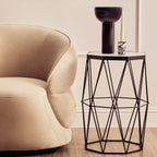 Black Angular Iron Frame Side Table with White Marble Top | Shalimar