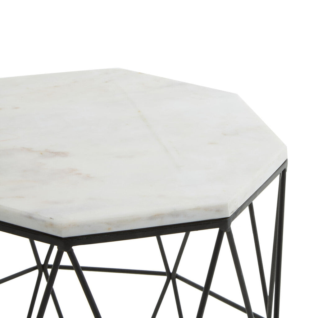 Black Angular Iron Frame Side Table with White Marble Top | Shalimar