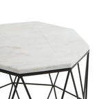 Black Angular Iron Frame Side Table with White Marble Top | Shalimar