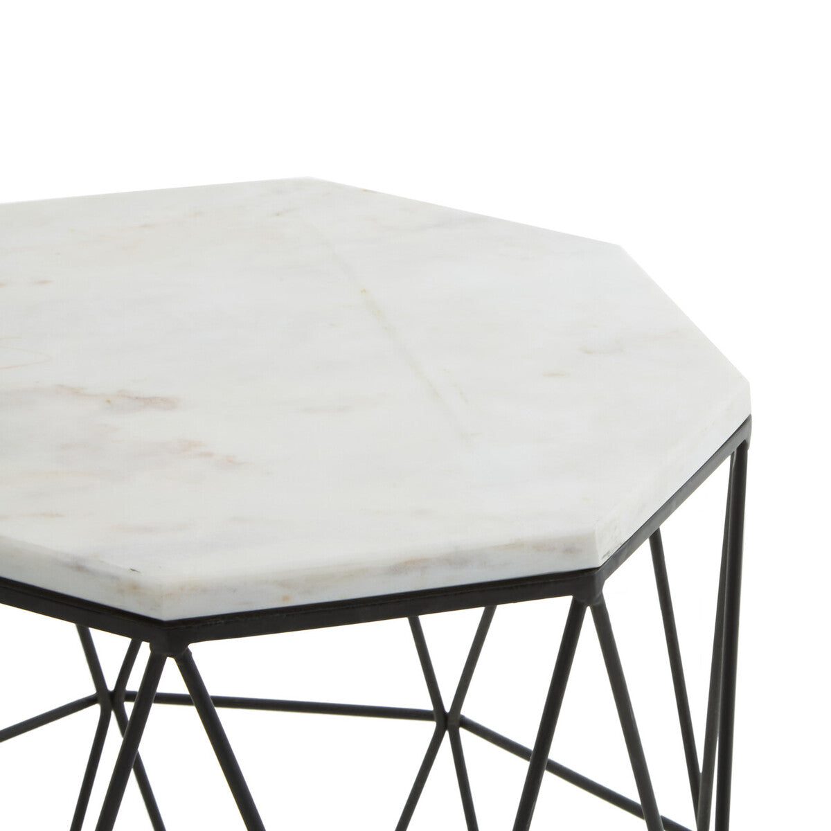 Black Angular Iron Frame Side Table with White Marble Top | Shalimar