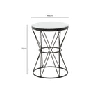 White Marble Top Side Table with Black Triangular Iron Base | Shalimar