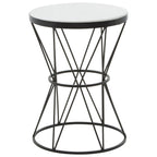 White Marble Top Side Table with Black Triangular Iron Base | Shalimar