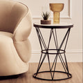 White Marble Top Side Table with Black Triangular Iron Base | Shalimar