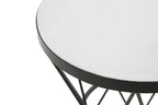 White Marble Top Side Table with Black Triangular Iron Base | Shalimar