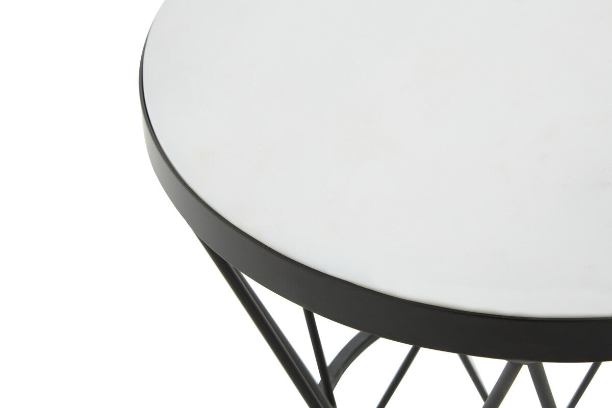 White Marble Top Side Table with Black Triangular Iron Base | Shalimar