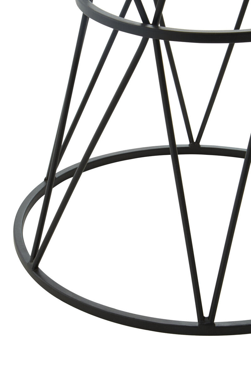 White Marble Top Side Table with Black Triangular Iron Base | Shalimar