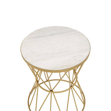 White Marble Top Side Table with Gold Iron Wireframe Base | Rabia