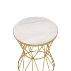 White Marble Top Side Table with Gold Iron Wireframe Base | Rabia