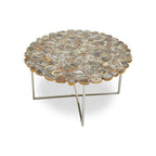 Silver and Assorted Agate Stone Top Coffee Table with Stainless Steel Cross Legs | Rabia