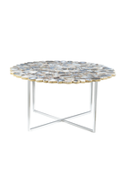 Silver and Assorted Agate Stone Top Coffee Table with Stainless Steel Cross Legs | Rabia