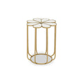 White and Gold Iron Frame Side Table with Petal Design Mirrored Top | Rabia