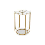 White and Gold Iron Frame Side Table with Petal Design Mirrored Top | Rabia