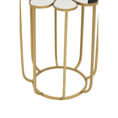 White and Gold Iron Frame Side Table with Petal Design Mirrored Top | Rabia