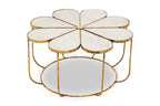 White Polished Marble Top Coffee Table with Petal Design Openwork Base | Rabia